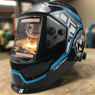 Auto-Darkening Large Window Welding Helmet – Black and Blue Design with Full Face Protection