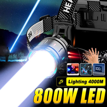 1000000Lm Powerful Headlamp 800W Led Sensor Head Flashlight Long Range Headlight 18650 Rechargeable Head Lantern Fishing Camping product image showing features or usage
