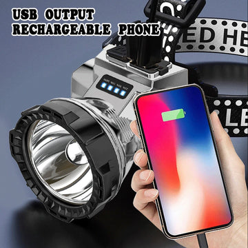 Strong Bright Rechargeable High Power Headlamp USB Charging LED Head Flashlight Headwear Outdoor Lighting for Fishing