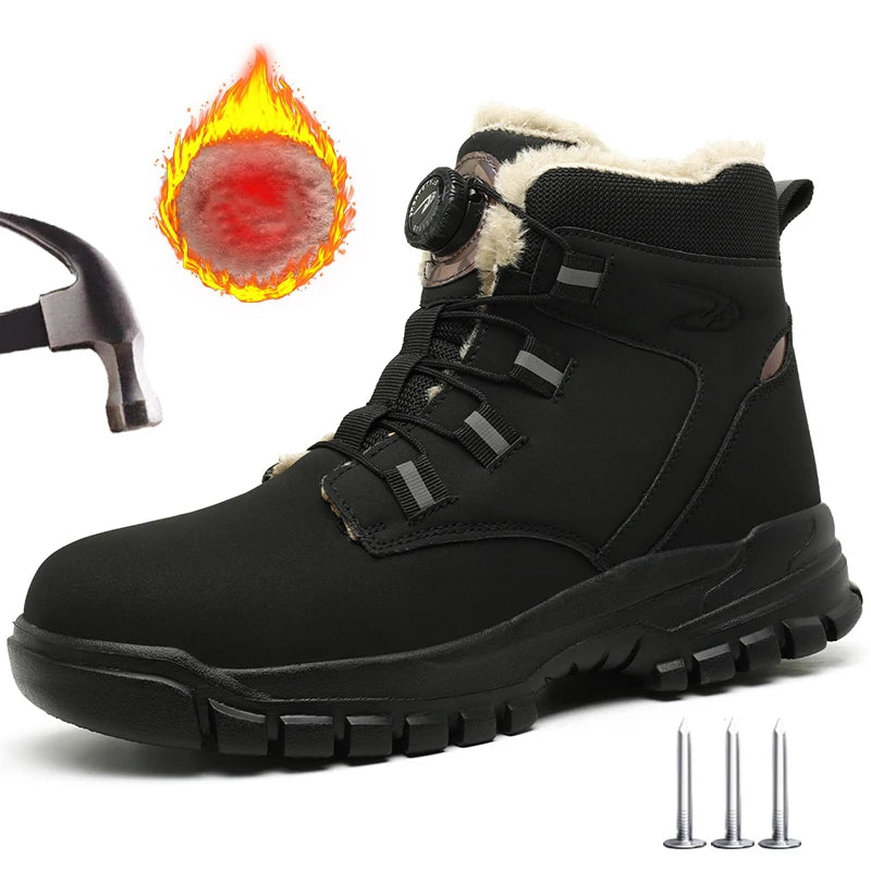 Winter Work Safety Boots Men Steel Toe Work Shoes Rotating Button Waterproof Protective Men Safety Shoes Footwear