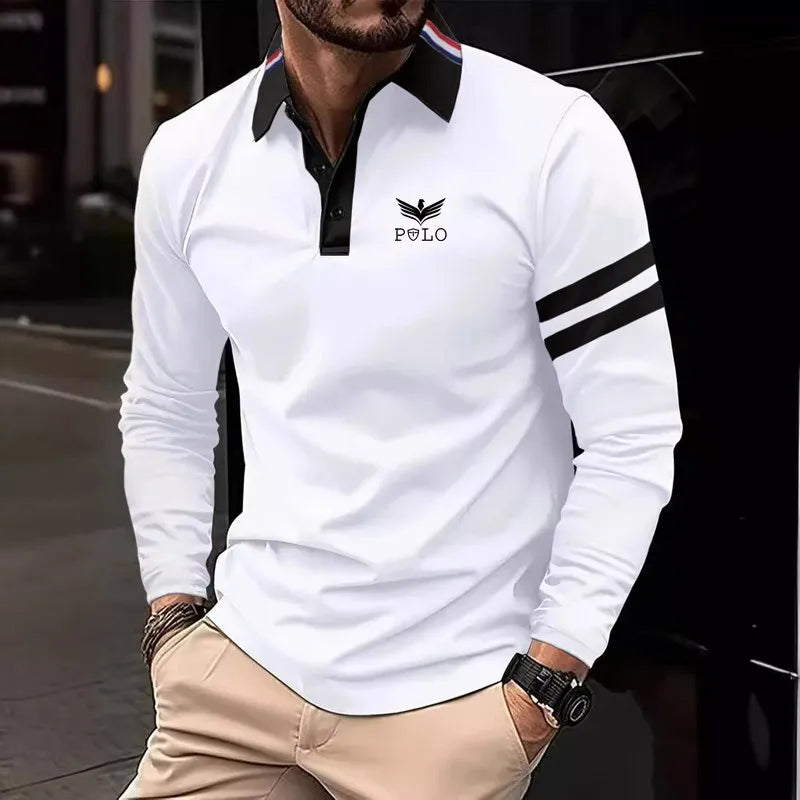 Spring 2025 Men's Long Sleeve Casual Polo Shirt Fashion Sports Polo Shirt