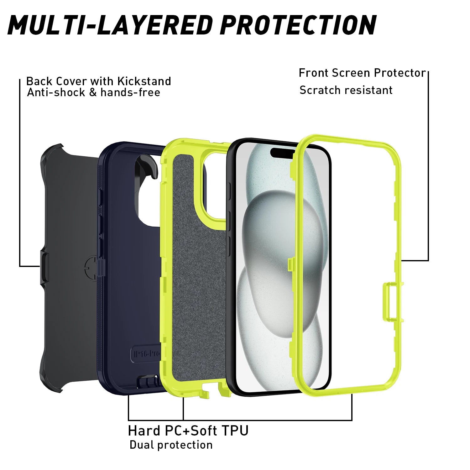 Armor Shockproof Defender Phone Case For iphone 11 12 13 14 15 Pro Max X XS XR XSMAX 7 8 Plus SE2 SE4 Hard PC+TPU Back Cover