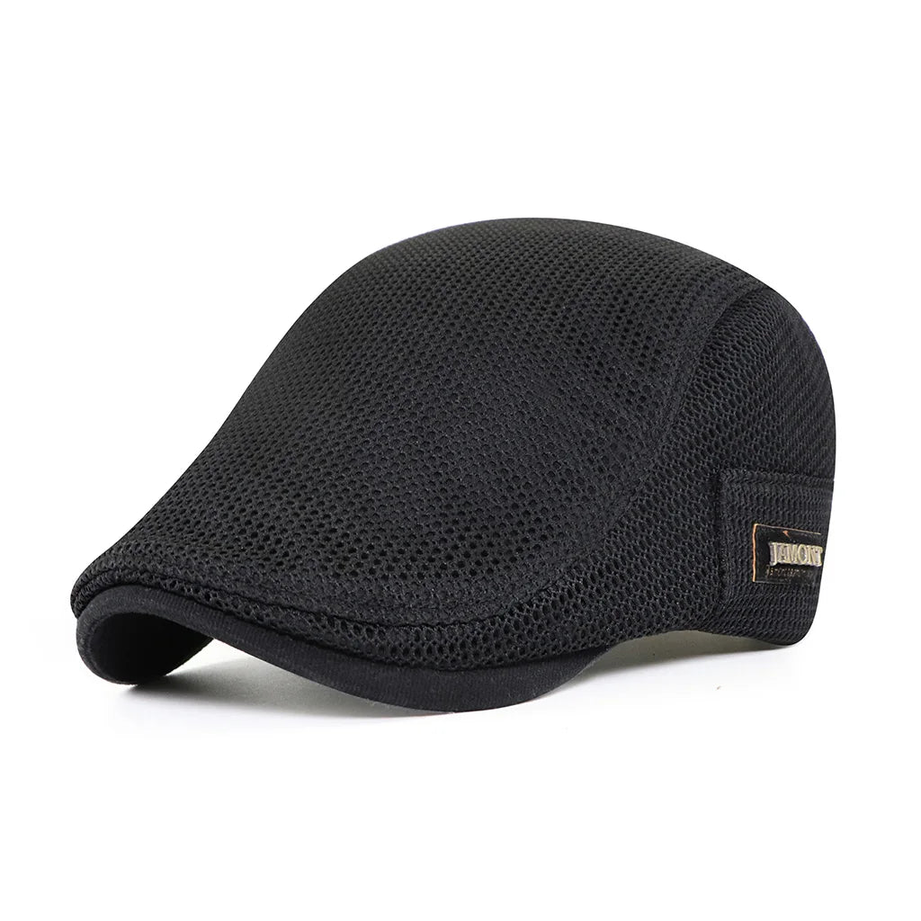 Summer Berets for Men Breathable Mesh Visor Cap Women Flat Duckbill Hat Net Solid Herringbone Newsboy Hat Sunscreen Driver Cap