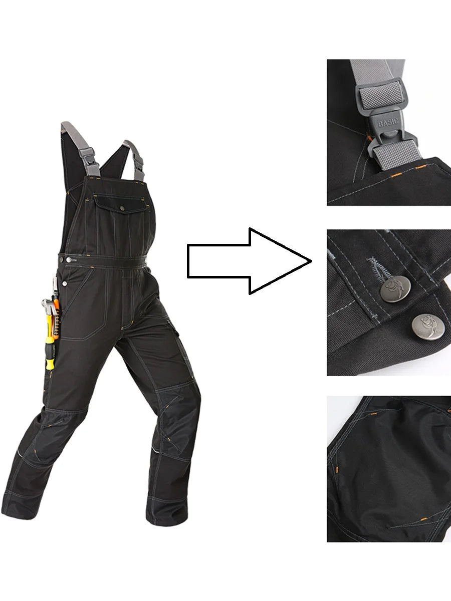 Welding Suit Working Bib Overalls with Protective Jacket - Multi-Pocket Tooling Uniform for Mechanics and Electricians (Sizes S-5XL)