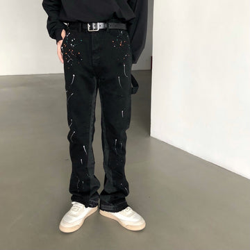 Men's Splatter Paint Black Jeans – Artistic Urban Style