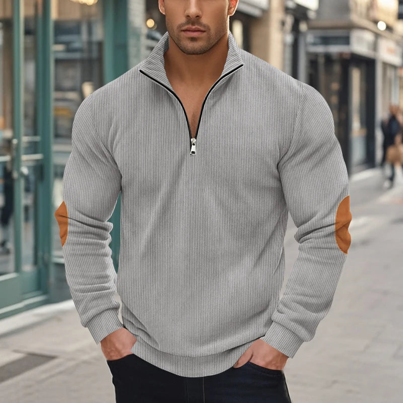 Men's Fall Winter Sweater – Casual Solid Color Long Sleeve Zippered Stand Collar