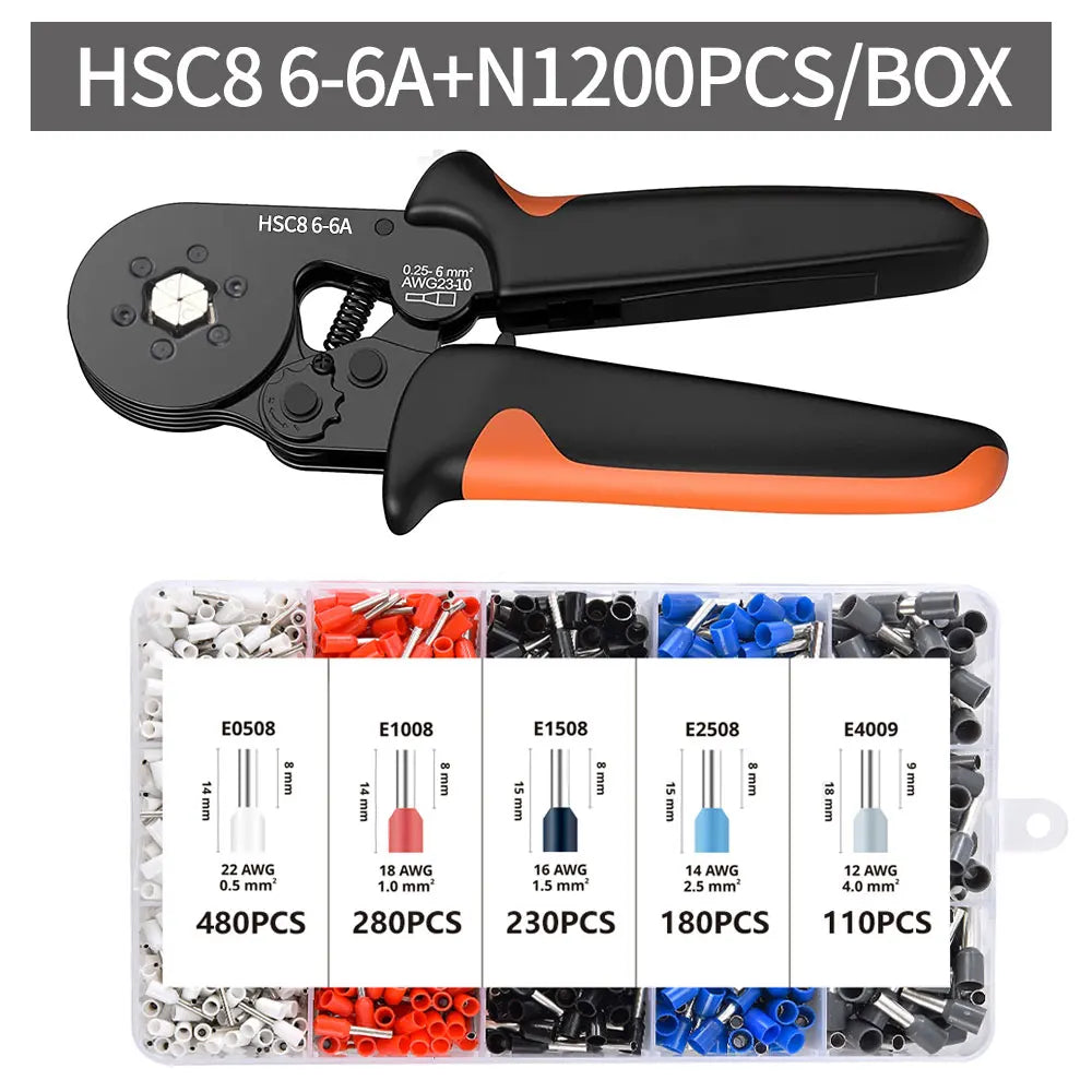 HSC8 Crimping Pliers Kit with Connectors and Terminals - Multiple Options