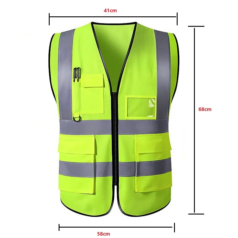 Multi-Pocket High Reflective Safety Vest - Breathable Fluorescent Workwear for Traffic, Construction, Running, and Outdoor Activities