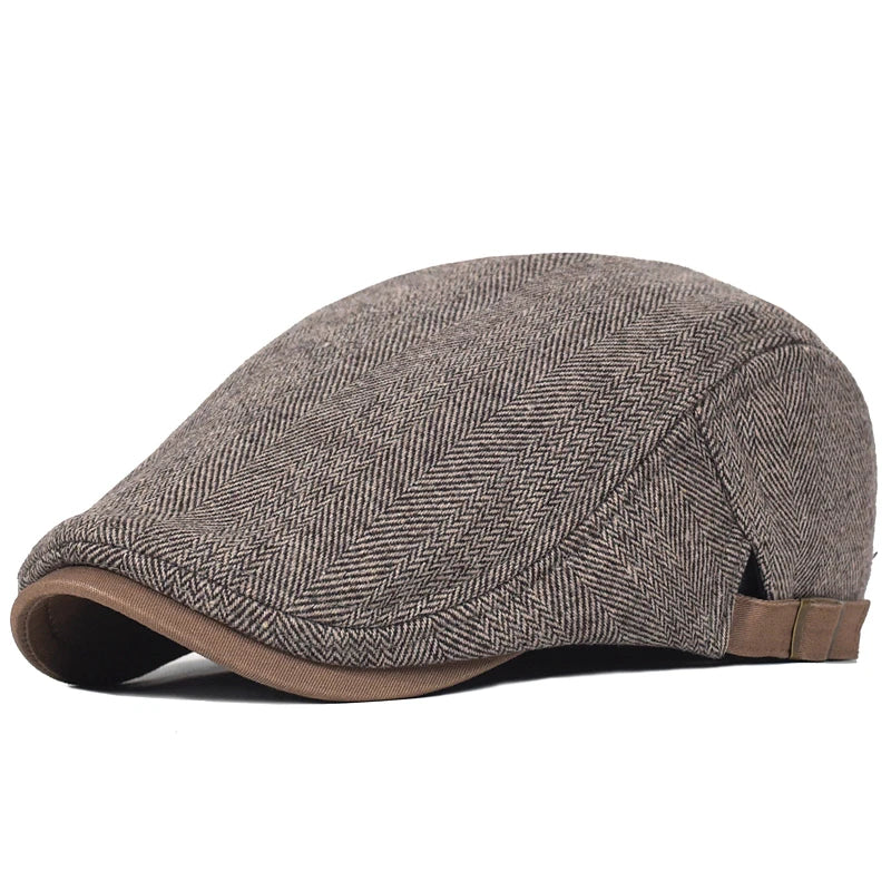 Big Size Newsboy Cap Big Size Newsboy Cap Men Winter Wool Thick Warm Vintage Herringbone Casual Stripe Design Adjustable Flat Cap