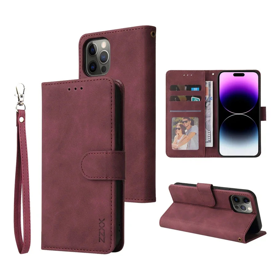 PU Flip Card Phone Case with Wallet and Adjustable Stand for 360° Protection