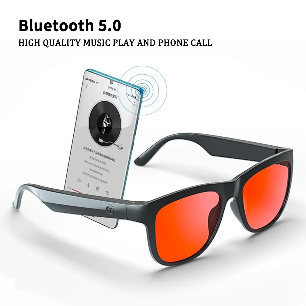 Smart Glasses Bluetooth 5.0 Sunglasses with Wireless Headset - Anti-Blue Light, Music, and Hands-Free Calling for Sports & Driving