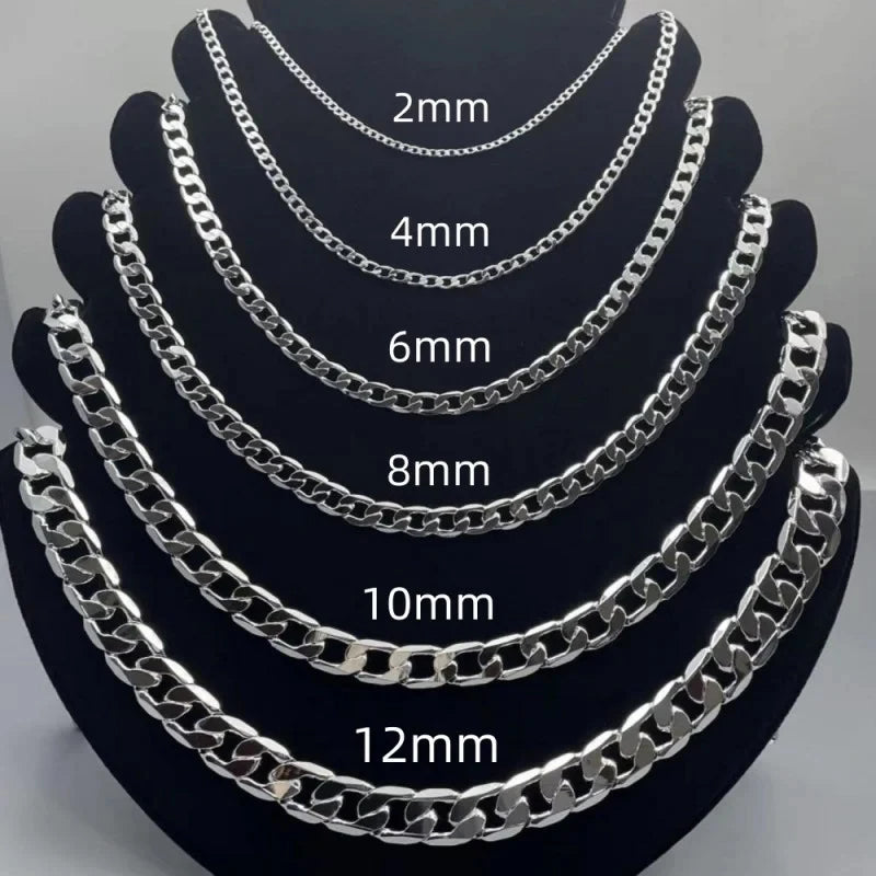 Men's 925 Sterling Silver Necklace 2/4/6/8/10/12MM 40-75cm Face Chain Necklace Lobster Clasp Men Women Engagement Jewelry Gifts