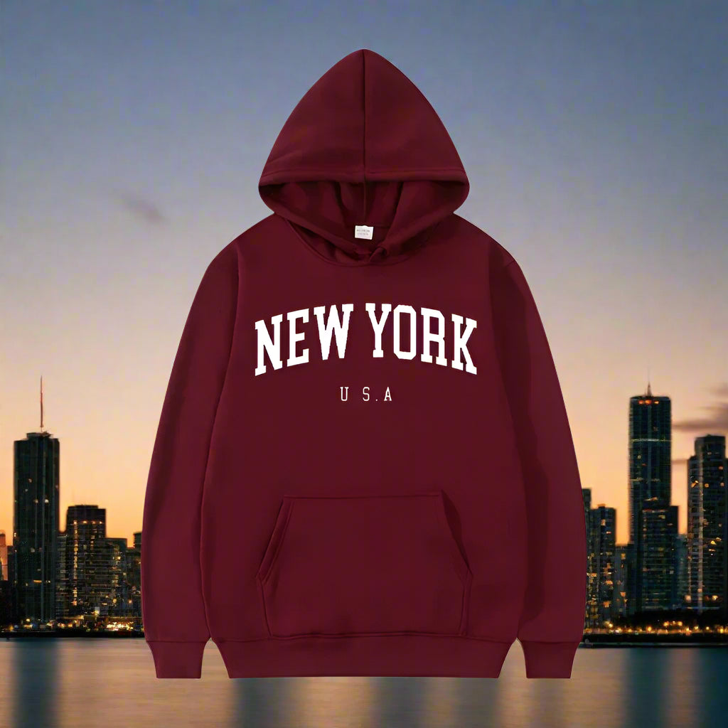 Men Women New York U.S.A City Hoodies Fashion Letter Printed Graphic Sweatshirts Loose Casual Harajuku Hooded Pullover Sportwear