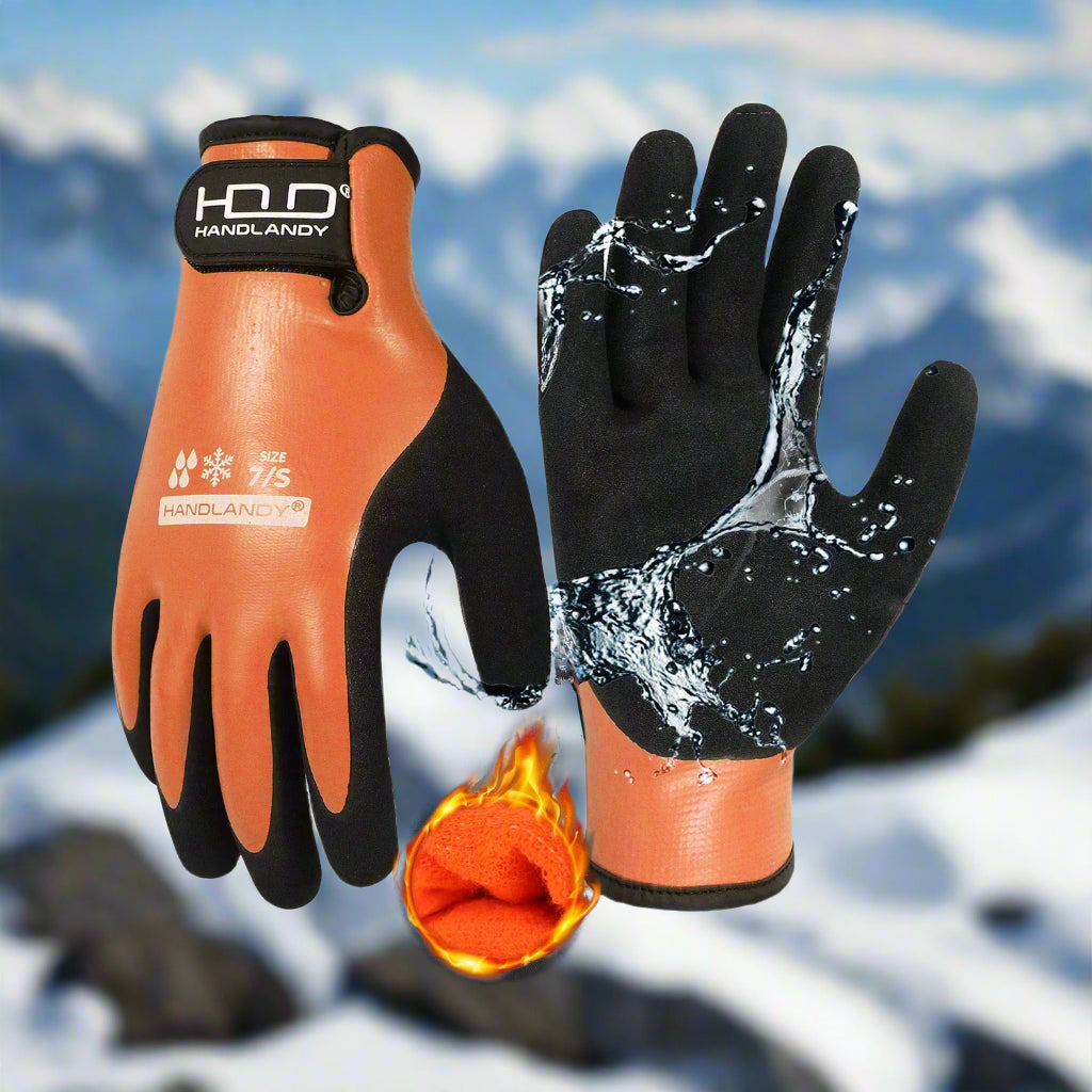 Handlandy Waterproof Work Gloves For Cold Weather Fully Submerged Rubber Warm Lining Winter Outdoor Work Gloves product image showing features or usage