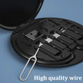 Portable USB adapter hub laid out on desk surface
