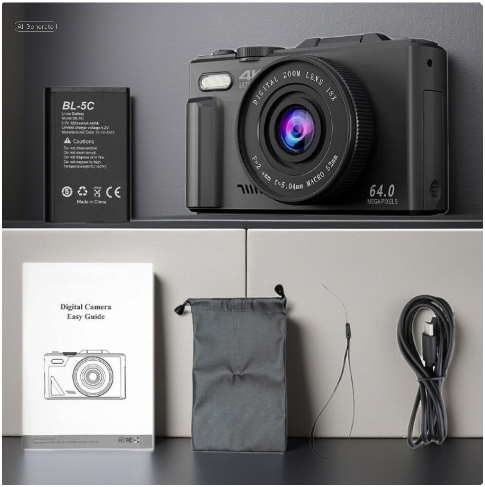 4K Ultra HD Digital Camera with Flip Screen, 64MP, Autofocus, and Complete Accessory Kit for Photography & Vlogging