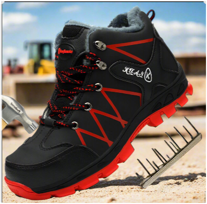 Men’s Winter Work Boots Safety Shoes Steel Toe Shoes Anti-Smash Anti-Puncture Work Shoes Outdoor Hiking Plush Warm Snow Boots