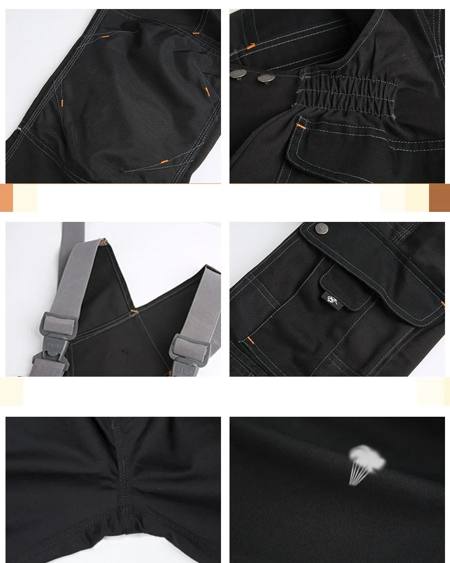Welding Suit Working Bib Overalls Protective Work Dungarees Men Workwear Tooling Uniform Mechanic Multi Pocket Cargo Pants S 5Xl product image showing features or usage