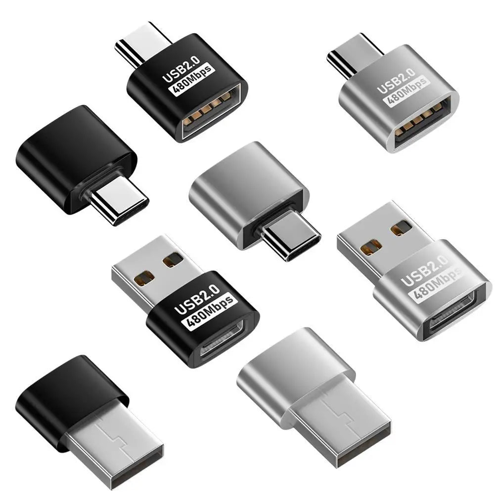  Universal USB to Type-C adapter set with 6 pieces in black, silver, and orange.
