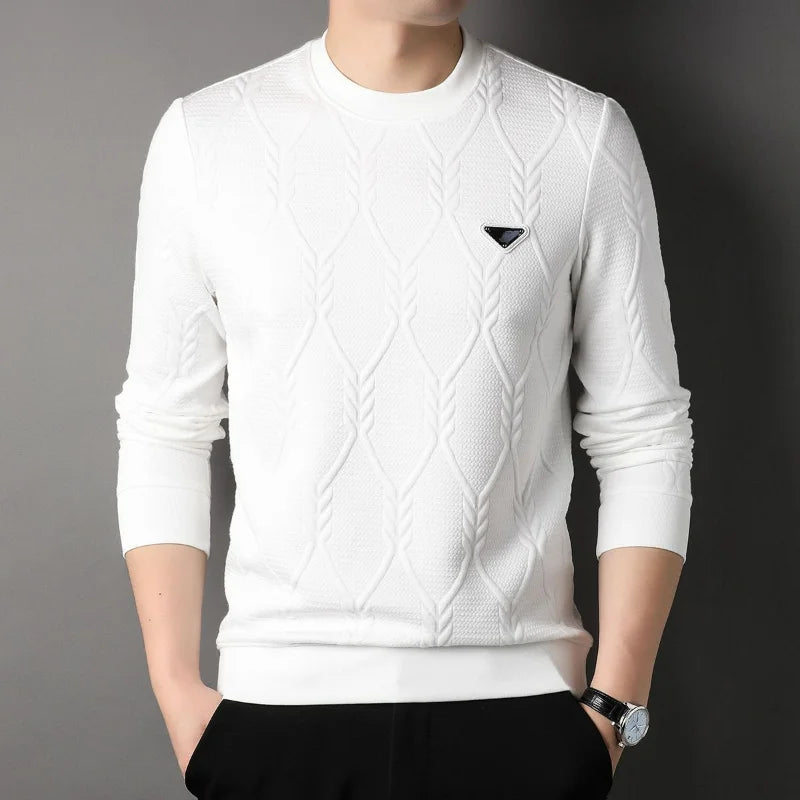 Versatile Men's Jacquard Knit Sweater – Long Sleeve Casual Winter Pullover Autumn Winter Men Bottoming Long Sleeve Sweater