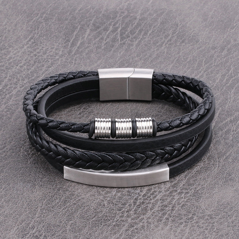 Men's Braided Leather Bracelet with Magnetic Clasp