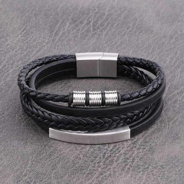 Men's Braided Leather Bracelet with Magnetic Clasp