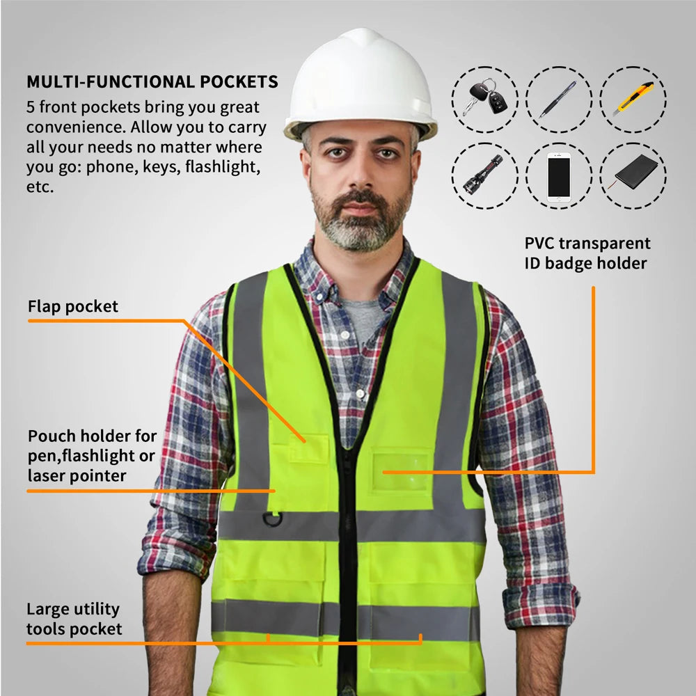 Reflective Safety Vest – High Visibility Multi-Pocket Work Vest for Men and Women