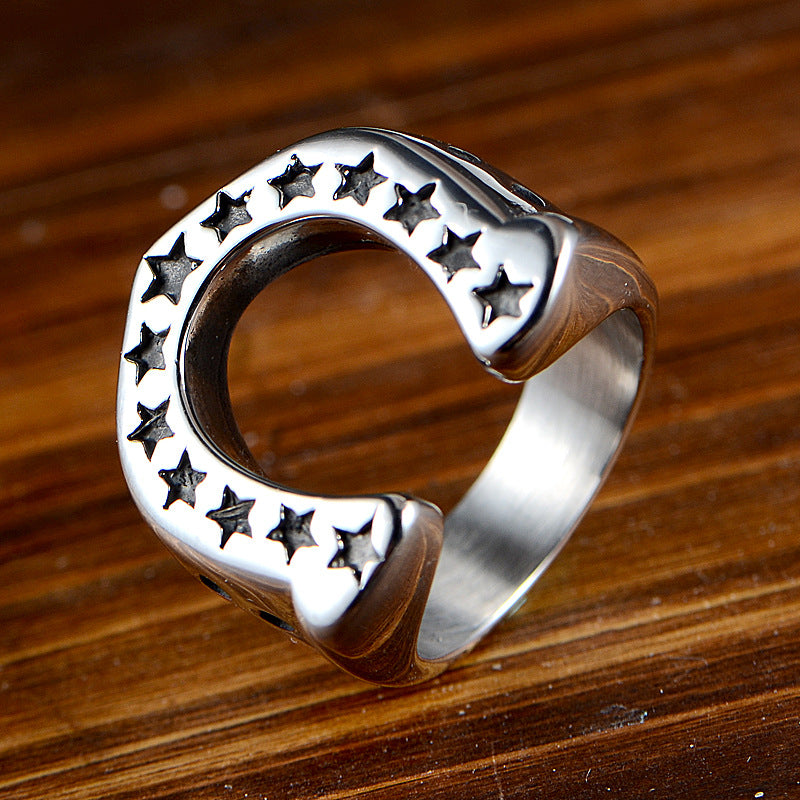 Stainless steel six-pointed star ring for men's jewelry overbearing five-pointed star men's titanium steel ring