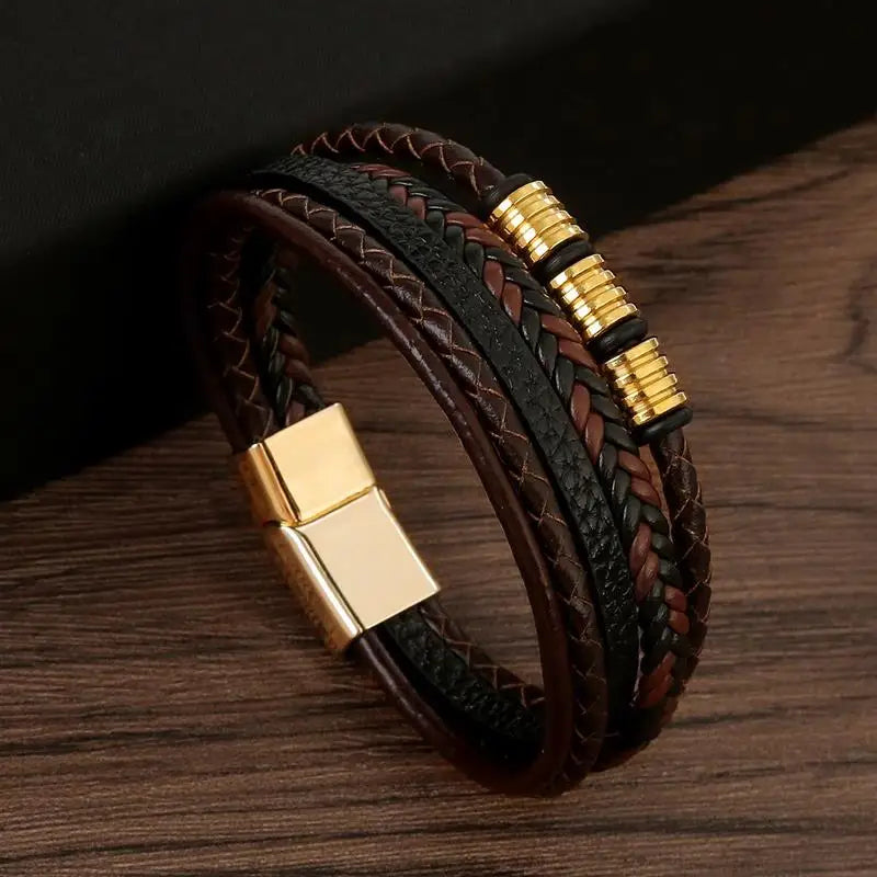 Classic Men's Leather Bracelet with Magnetic Alloy Buckle