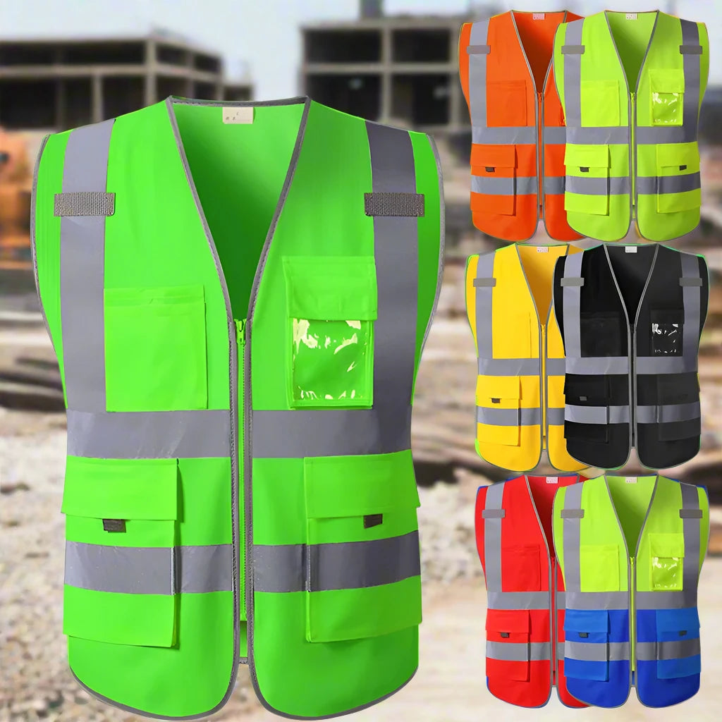 High Visibility Reflective Safety Vest with Multi-Function Pockets for Industrial and Emergency Use