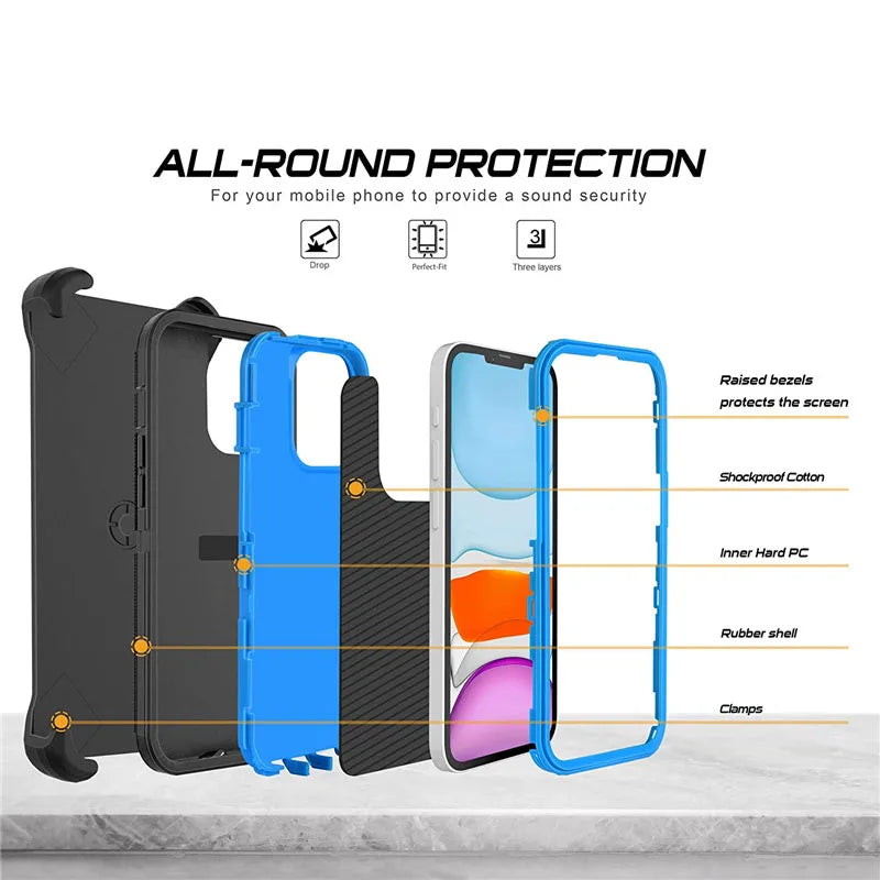 Heavy-Duty Defender Case for iPhone 16, 15, 14, 13, 12 Pro Max - Shockproof Hybrid Cover