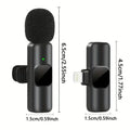 The K9 mini wireless microphone and its dimensions. 1.5cm/0.59inches in width and 6.5cm/2.55inches in length with its mouth piece and 4.5cm/1.77inches without.