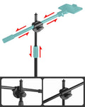 3 images of the overhead tripod phone mount, showing its adjustable toggle for the overhead mount and also the main arm.