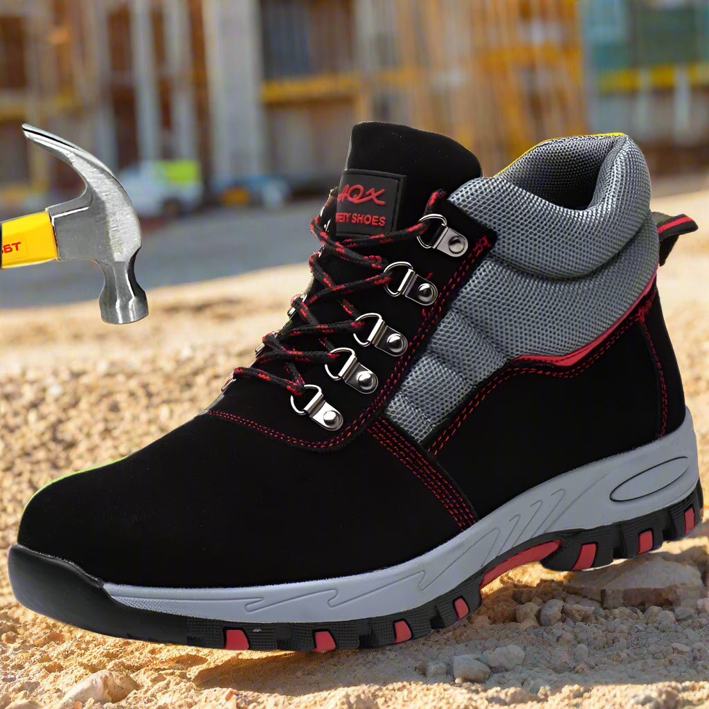 Close-up of SmartGearPros Men's Steel Toe Safety Boots with hammer impact resistance.
